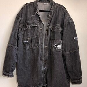 Vintage Y2K Culture Jeans Black Denim Chore Jacket Button Up Size 3XL Embroidery
